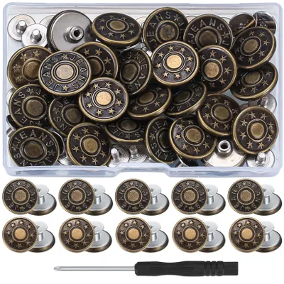Produktbild von 30 Ersatzknöpfe für Jeans, 17-mm-Knöpfe, nahtlose Hosenknöpfe, abnehmbare Metallknöpfe für Hosen, Reparaturknöpfe für Jeans, Kleidung, Hosen, Taschen, 2 Designs (braun)