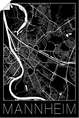 Produktbild von ARTland Poster Retro Karte Mannheim Deutschland Schwarz Größe: 60x90 cm