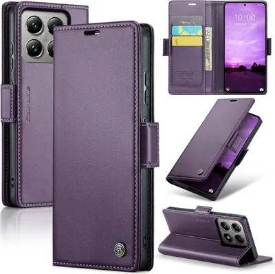 Produktbild von Lederhülle für Xiaomi 14T Pro Brieftasche Kartenfach Schutzhülle mit Standfunktion Lila