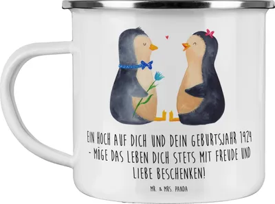 Produktbild von Mr. & Mrs. Panda Teetasse 1924 Geburtstag - Weiß - Geschenk, Alter, besondere Geschenke, Geburtstagsgeschenk, Blechtasse, Hommage an, Pott, Kaffeepott, liebevolle, Haferl