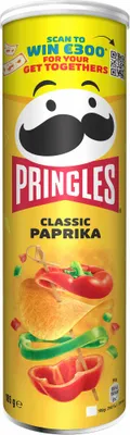 Obrázok produktu pre Pringles Classic Paprika, Zemiakové čipsy, 185 g, Čili paprička, Cibuľa, Paprika, Plechovka