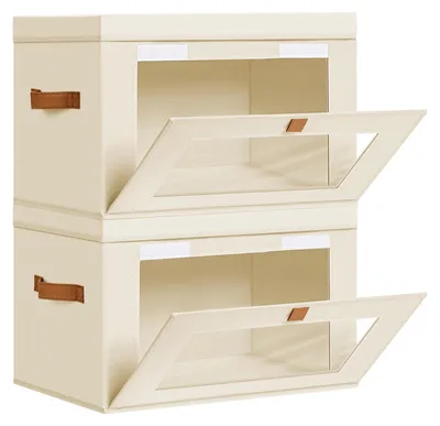 Obrázek produktu pro Úložné boxy s víkem - Sada 2 - Skládací úložné boxy - 42 x 30 x 28 cm
