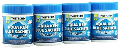 Productafbeelding van Aqua Kem Blue Camping Toiletvloeistof Sachets – 15 Voorgedoseerde per Pack, 4 Verpakkingen voor Afvalafbraak en Geurneutralisatie