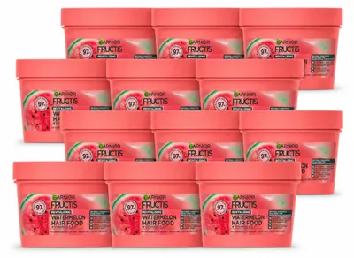 Produktbild von 12 x Garnier Fructis Hair Food Watermelon 3-in-1 Haarmasker für kraftloses Haar - 400 ml - Vorteilspackung - 12 Stücke