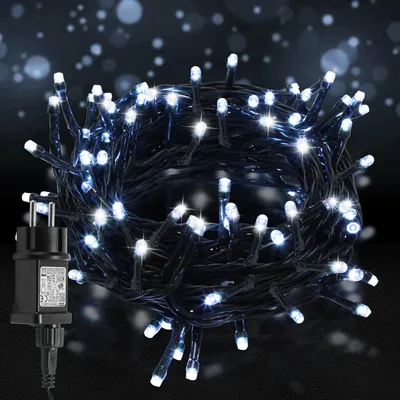 Zdjęcie produktu dla Świąteczna lampka LED, 30 metrów, 300 diod, światło białe, 8 trybów świecenia, funkcja pamięci, kabel zasilający 5 metrów, czarny kabel, idealna na Boże Narodzenie i imprezy