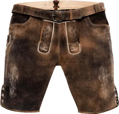 Immagine prodotto di Lederhose uomo   Autentici pantaloni tradizionali premium vintage in pelle scamosciata marrone 58