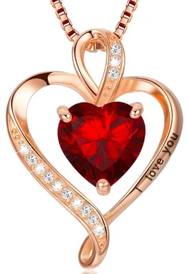 Produktbild von Herz Halskette Damen Silber 925 mit "I love you" Gravur und Geburtsstein Geschenkbox Roségold