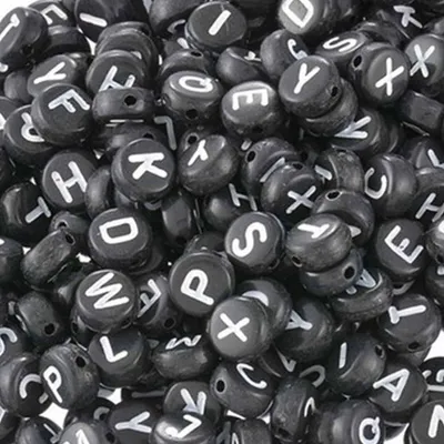 Produktbild von Buchstaben Perlen, 1000 Stück, 4x7 mm, schwarz mit weiß, rund, Buchstaben Mix