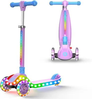 Imagen del producto de Triciclo infantil, plegable, con altura ajustable, con manillar iluminado, para niños de 3 a 12 años