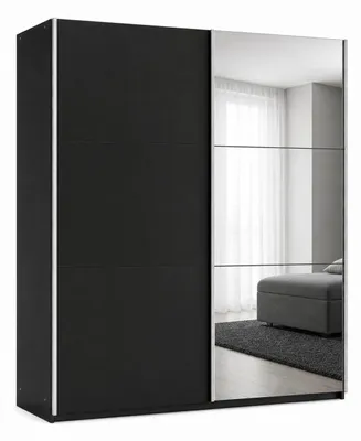 Produktbild von Schiebeschrank VIGO 150 cm mit Spiegel – kompakter Kleiderschrank Schiebetürenschrank modern  (Schwarz)