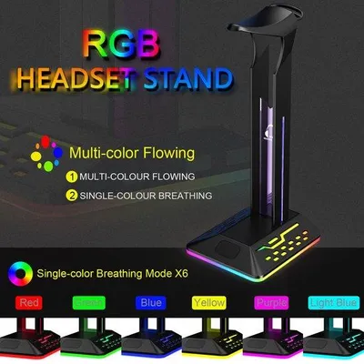Productafbeelding van Gaming-hoofdtelefoonhouder - USB-station - Gaming-setup - 2 USB-poorten - 26,7 x 12,3 x 10,3 cm - Zwart