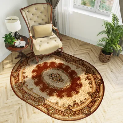 Produktbild von Teppich Oval Wohnzimmer Schlafzimmer Kurzflor Klassisch Design Braun  200 x 300 cm