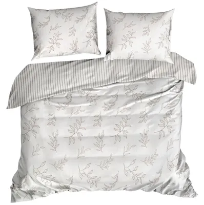 Produktbild von EUROFIRANY | Bettgarnitur - Bettwäsche - 160x200 - Baumwollsatin - beige - Bettbezug Set - Blättermuster