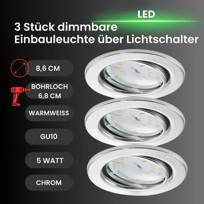 Produktbild von Briloner LED 3er Set Chrom dimmbar Einbaulampen