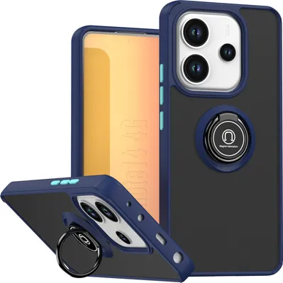 Produktbild von Hülle für Xiaomi Redmi Note 14 4G Matte Transluzent TPU Stoßfest Schutzhülle mit Ring Halter Ständer Blau