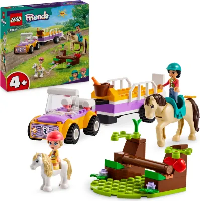 Produktbild von LEGO Friends Pferde- und Pony-Anhänger, Pferde-Spielzeug für Mädchen und Jungen mit Auto und Figuren, Mini-Puppen-Set mit Liann, Zoya und 2 Tierfiguren, Geschenk für Kinder 4 Jahren 42634