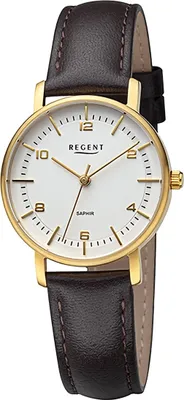 Produktbild von Regent Leder Damen Uhr Armbanduhr Quarz dunkelbraun Lederarmband D2URF1480