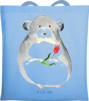 Produktbild von Mr. & Mrs. Panda Schultasche Chinchilla Blume - Sky Blue - Geschenk, Stoffbeutel, Chaos, Shopping Tasche, Büro, Laptoptasche, Chinchillas, Kummer, Liebeskummer