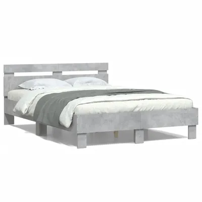 Produktbild von vidaXL Bettgestell mit Kopfteil Betongrau 135x190 cm Holzwerkstoff