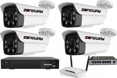 Obrázek produktu pro 5MPx ZOOM COLORVU kamerový IP POE set - 4x NC965+, POE switch 4 + 1, NVR | ZONEWAY 4-NC965+3016