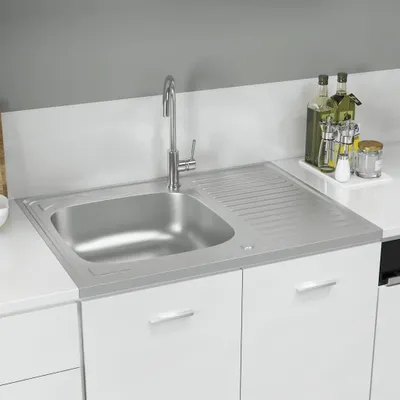 Image de vidaXL Evier avec égouttoir Set argenté 800x600x155 mm acier inoxydable