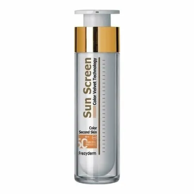 Zdjęcie produktu dla FrezyDerm Sun Screen Color Velvet Face Cream SPF 50+, Krem z filtrem przeciwsłonecznym, Twarz, Buteleczka z pompką, Ochrona, Wygładzający, Skóra uniwersalna, 50 ml
