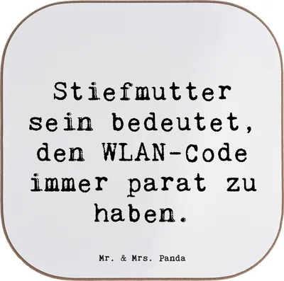 Produktbild von Mr. & Mrs. Panda Holzuntersetzer Spruch Stiefmutter Heldin - Weiß - Geschenk, familie, Tassenuntersetzer, Coaster, Untersetzer Glas, Weihnachten, handgemacht, Stiefkind