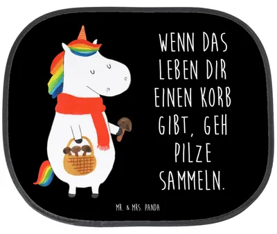 Produktbild von Mr. & Mrs. Panda Sonnenschutz Fürs Auto Einhorn Pilz - Schwarz - Geschenk, Sonnenblende, Pilze, Unicorn, Spruch, Motivation, Einhörner, Seitenscheibe, für