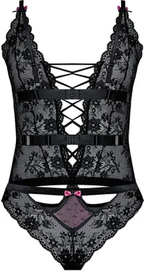 Produktbild von RZ Fifii Damen Lingerie Body in Schwarz, Größe L, mit großer Schnürung