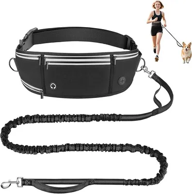Produktbild von PolkaHome® Handsfree Hundeleine mit verstellbarem Hüftgurt, 1,6-2,2 m, reflektierend, für mittelgroße bis große Hunde