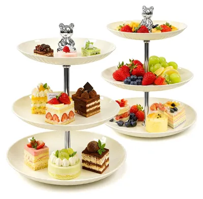 3-stöckiger Etagenständer, 2 Stück, weiß, PP, für Kuchen und Obst