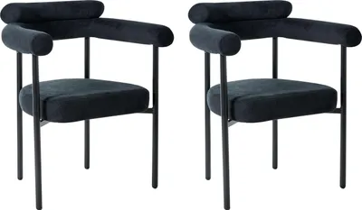 Produktbild von BELIANI Esszimmerstühle 2er Set Schwarz Polyesterbezug Metallbeine Abgerundete Rückenlehne Moderner Stil Polsterstühle Esszimmermöbel