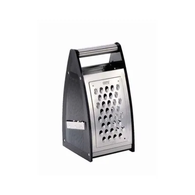 Produktbild von Gefu Vierkantreibe Quinto, mit verschließbarem Boden, Kartoffelreibe, Gurkenhobel, Reibe, Gemüsereibe, Edelstahl / Kunststoff, Schwarz / Silber, 89037