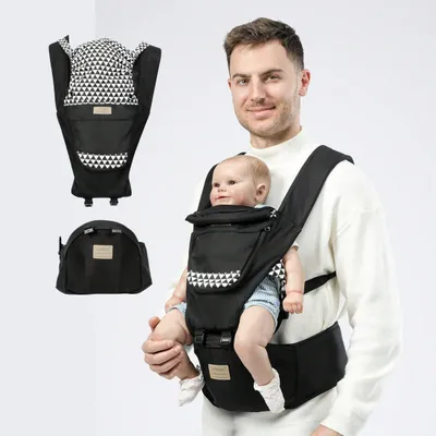 Produktbild von Bauchtragen, 3-in-1-Babytrage mit Hüftsitz, Kindertrage, Baby-Tragetasche 6 Trage Positionen, Abnehmbarer Rückentrage, Babyrucksacktrage mit kaputze