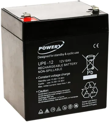 Image de Powery Batterie au plomb-gel 12V 6Ah (remplace 4,5Ah, 5Ah)