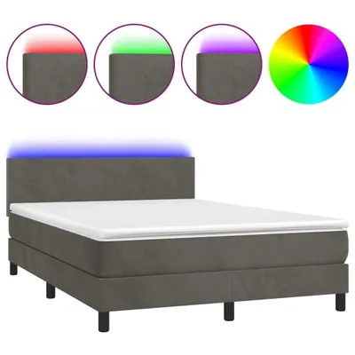 Produktbild von Boxspringbett mit Matratze & LED Dunkelgrau 140x190 cm Samt