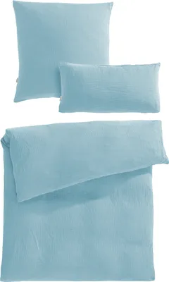 Produktbild von Pure Label Musselin Bettwäsche 155x220 cm mit einem Kissenbezug 80x80 cm und einem Kissenbezug 40x80 cm aus 100% Baumwolle - Bettwäsche-Sets in blau