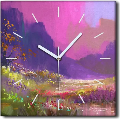 Produktbild von Coloray Uhr auf Leinwand 30x30 cm Wand Uhr Dekoration Wohnzimmer Segeltuch weiße Zeiger -Landschaftsberge Natur.
