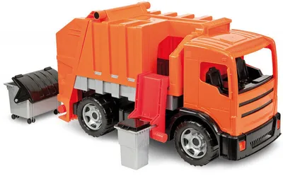 Immagine prodotto di Camion dei rifiuti Lena Giga Trucks arancione - veicolo a 2 assi con cassonetto per rifiuti grandi e piccoli