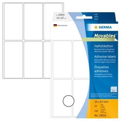 Produktbild von Vielzwecketiketten weiß 34x67 mm Movables/ablösbar Papier matt 192 St.