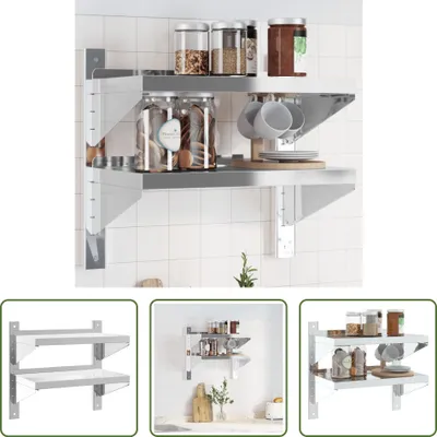 Image de The Living Store Étagère murale avec 2 étagères 50x30x60 cm Argenté Acier inoxydable