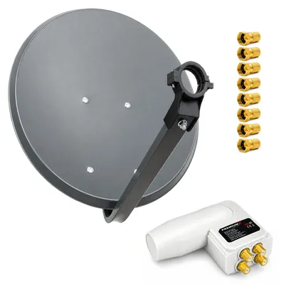 Produktbild von PremiumX SAT Anlage 80cm Antenne Anthrazit Quad LNB weiß 8x F-Stecker