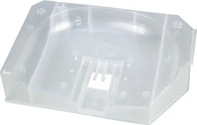 A clear, translucent plastic tray, likely for a refrigerator, shown from a slightly elevated angle.