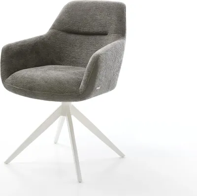 Produktbild von DELIFE Drehstuhl Pejo-Flex Bouclé Soft Schlamm Kreuzgestell breit Weiß 360° drehbar Wippfunktion Taschenfederkern