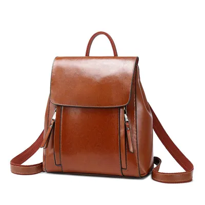 Produktbild von Vintage Damenrucksack,Ölgewachstes Echtleder,Rindsleder Tasche,Mode Patchwork,Grosse Kapazität Alltag Ausflug, Braun