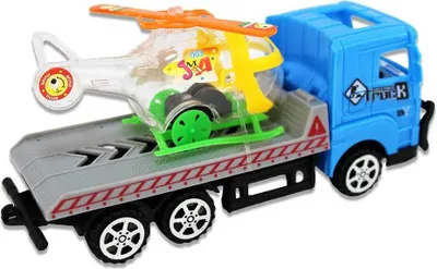 Image de Camion bleu avec hélicoptère - environ 19 cm