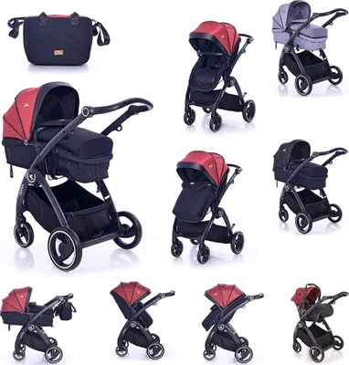 Produktbild von Lorelli Kombikinderwagen 2 in 1 Adria, Aluminiumrahmen, Wickeltasche, Adapter rot