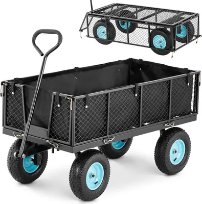 Produktbild von Klappbarer Gartenwagen mit Plane für den Transport von Erde und Dünger bis zu 550 kg