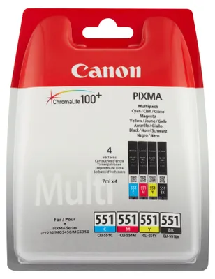 Productafbeelding van Canon CLI-551 Inktpatronen - Meervoudig pakket - Zwart, cyaan, magenta, geel - Inktjet - Blisterverpakking met 4 stuks