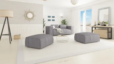 Produktbild von S-STYLE MÖBEL - Moderner Fußhocker Bello aus Hellgrau Cord mit weichem Sitz, B/T/H: 93 cm/ 73 cm/ 46 cm